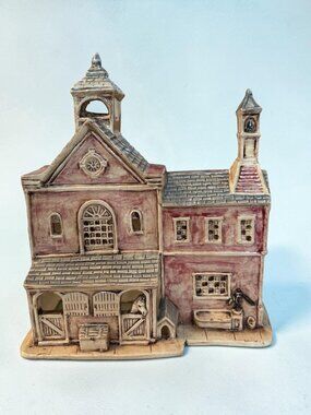 Vintage Ceramic Village Horse Barn Building With Rustic Red & Beige Finish Handm